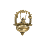 Brass hanging diya (oil lamp) featuring a Ganesha Statue on a swing with peacocks