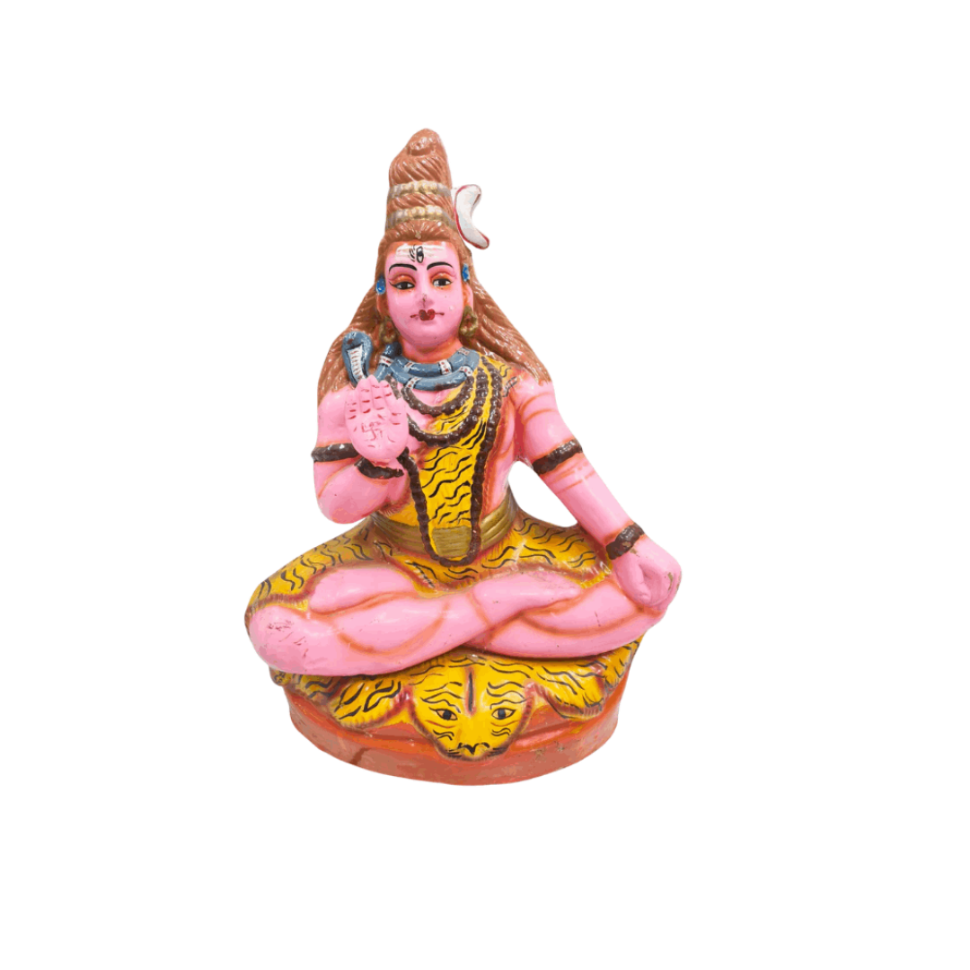 Hindu God Shiva Statue sitting in a meditative pose, painted pink