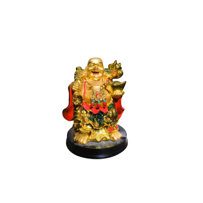 Laughing Buddha holding a ruyi and ingot statue