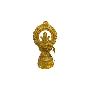 Small golden brass Hindu deity Statue with a circular arch behind
