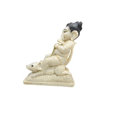 Stone-textured Hindu God Ganesha Statue riding his mouse mount