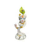 White abstract Krishna bust Statue with a peacock feather playing the flute